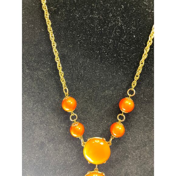 Handmade Upcycled Orange Cascade Statement Necklace and Earring Set - Picture 9 of 15